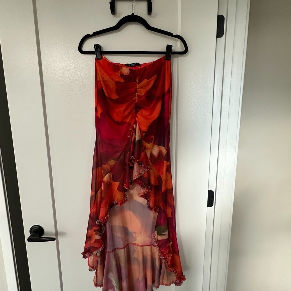 AKIRA Up In Flames Midi Skirt & Scarf Detailed Cowl Blouse Size: S - Picture 2 of 6